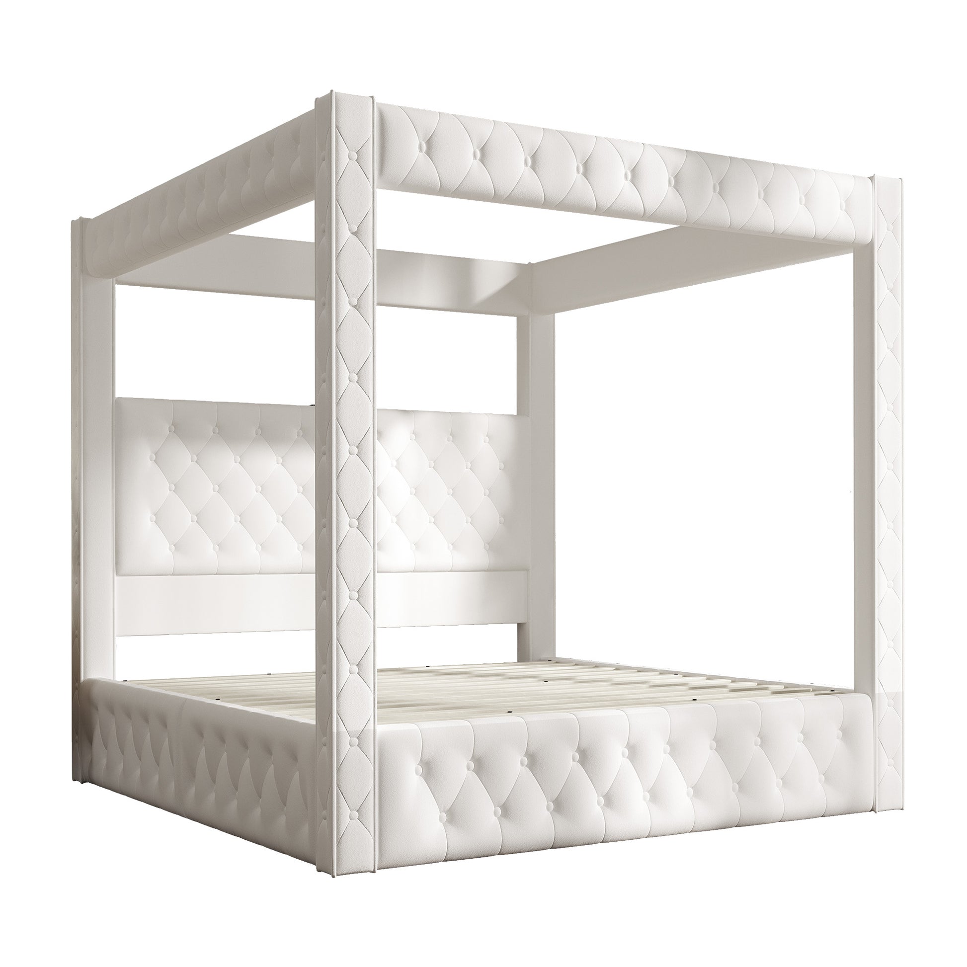 Swoon Velvet Canopy Bed Frame Amerlife Cream / Queen