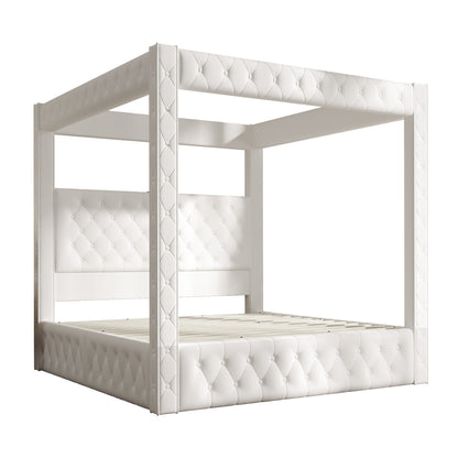 Swoon Velvet Canopy Bed Frame Amerlife Cream / Queen