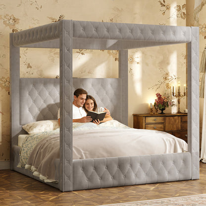 Swoon Velvet Canopy Bed Frame Amerlife Grey / Queen