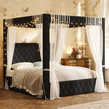 Swoon Velvet Canopy Bed Frame Amerlife Black / Queen
