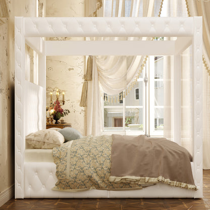 Swoon Velvet Canopy Bed Frame Amerlife Cream / Queen