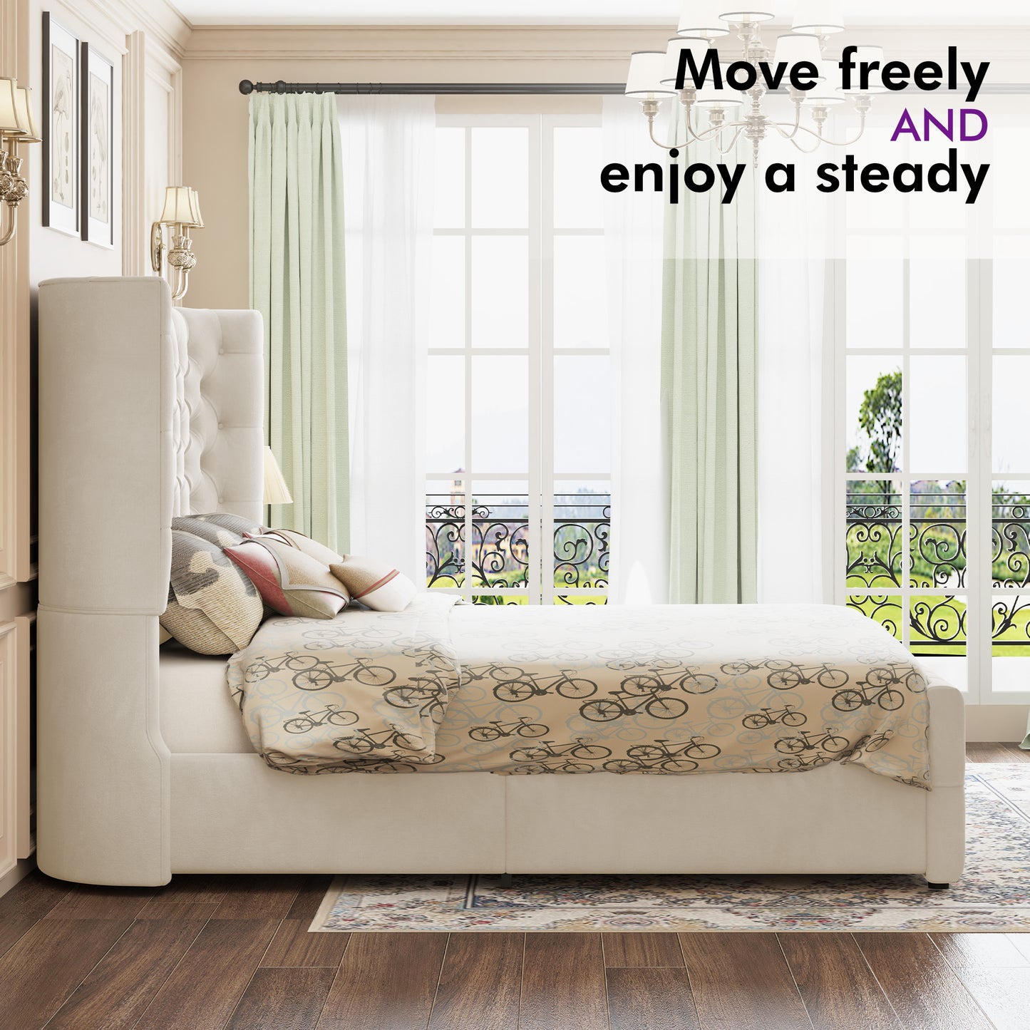 Plush Curved Wingback Bed Frame  - CK Bed Beige