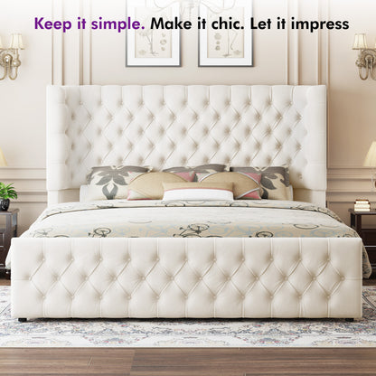 Plush Curved Wingback Bed Frame  - CK Bed Beige