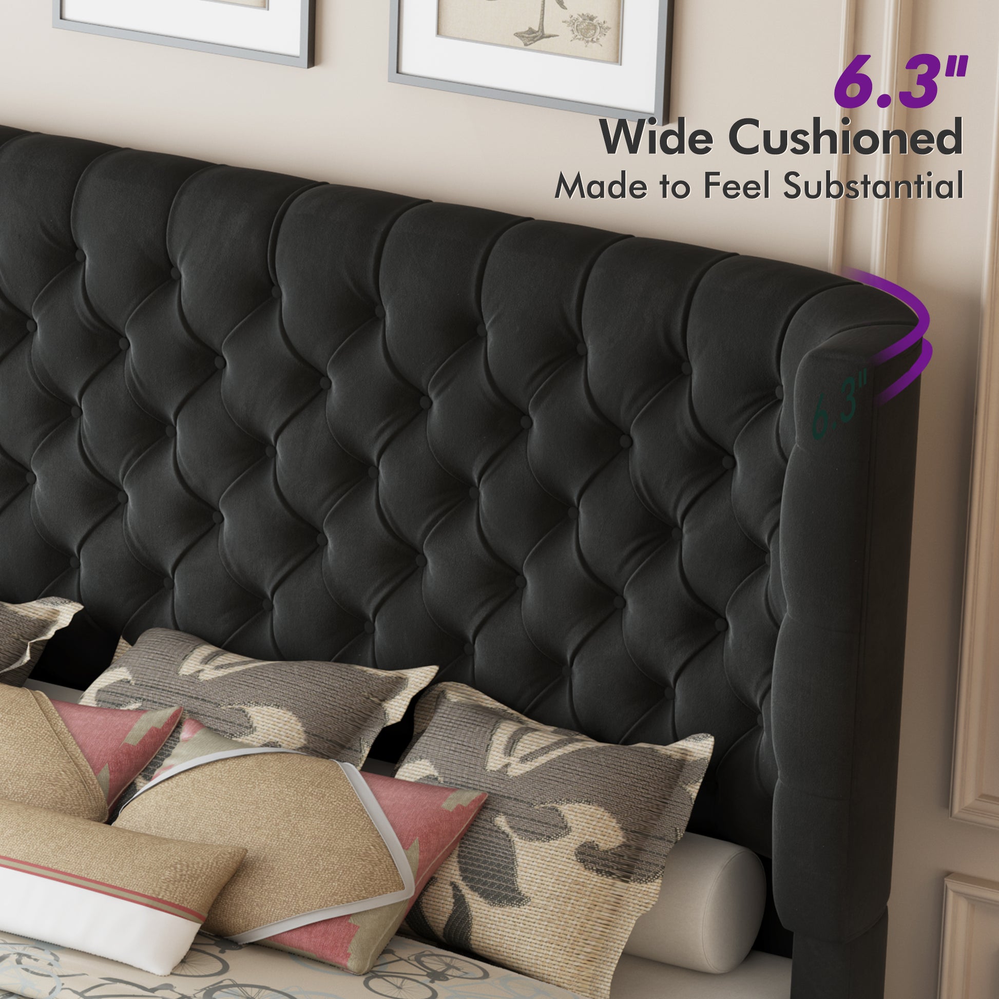 Plush Curved Wingback Bed Frame  - CK Bed Balck