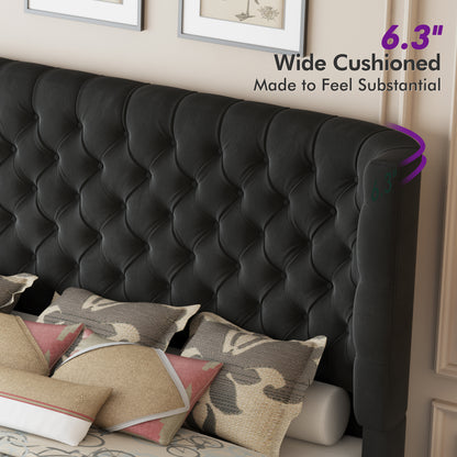 Plush Curved Wingback Bed Frame  - CK Bed Balck