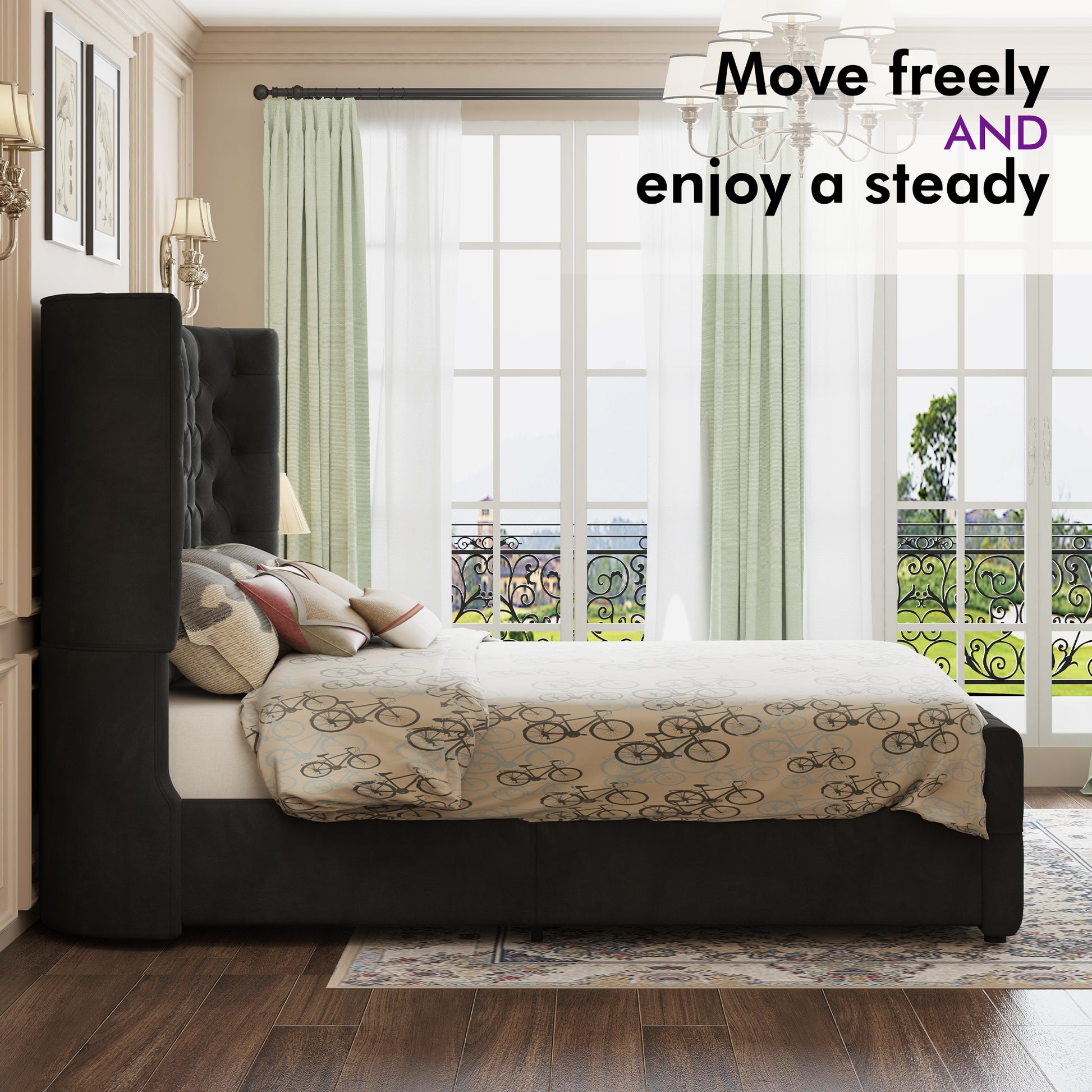 Plush Curved Wingback Bed Frame  - CK Bed Balck