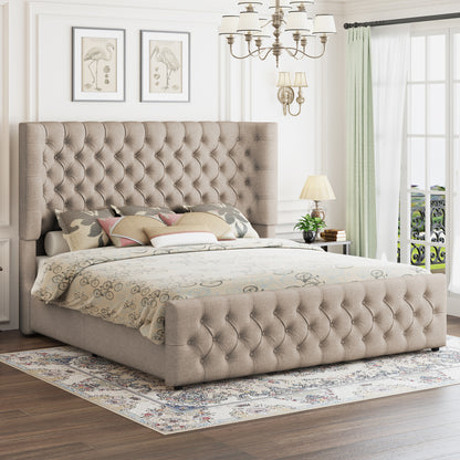 Plush Curved Wingback Bed Frame  - CK Bed Khaki