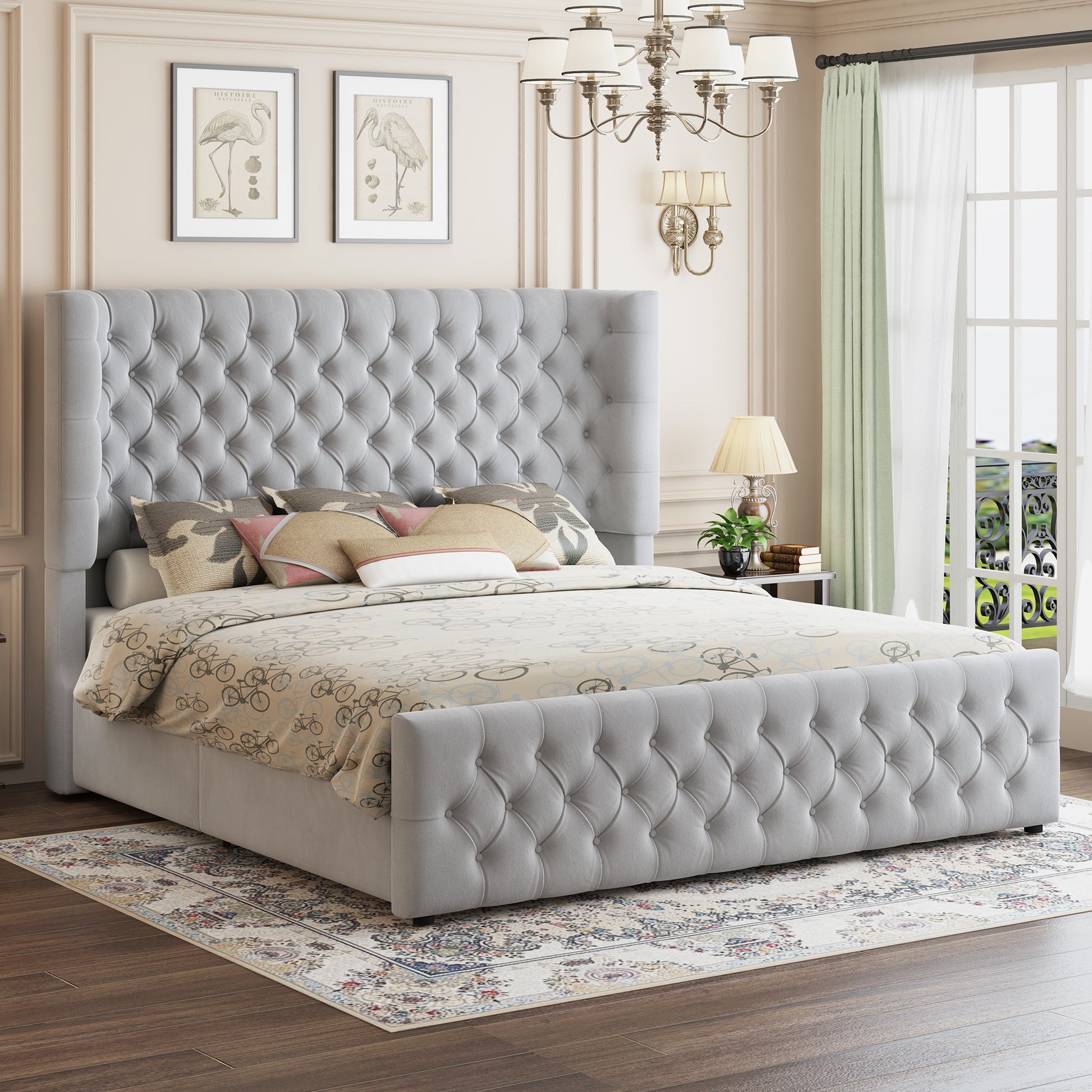 Plush Curved Wingback Bed Frame  - CK Bed Light Gray