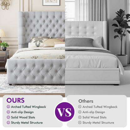 Plush Curved Wingback Bed Frame  - CK Bed Light Gray