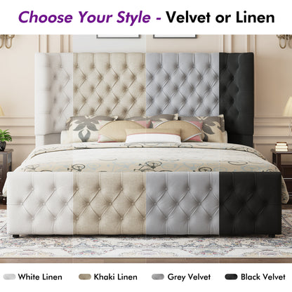 Plush Curved Wingback Bed Frame  - CK Bed Light Gray