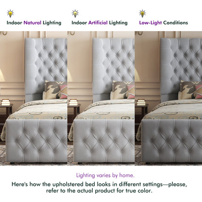 Plush Curved Wingback Bed Frame  - CK Bed Light Gray