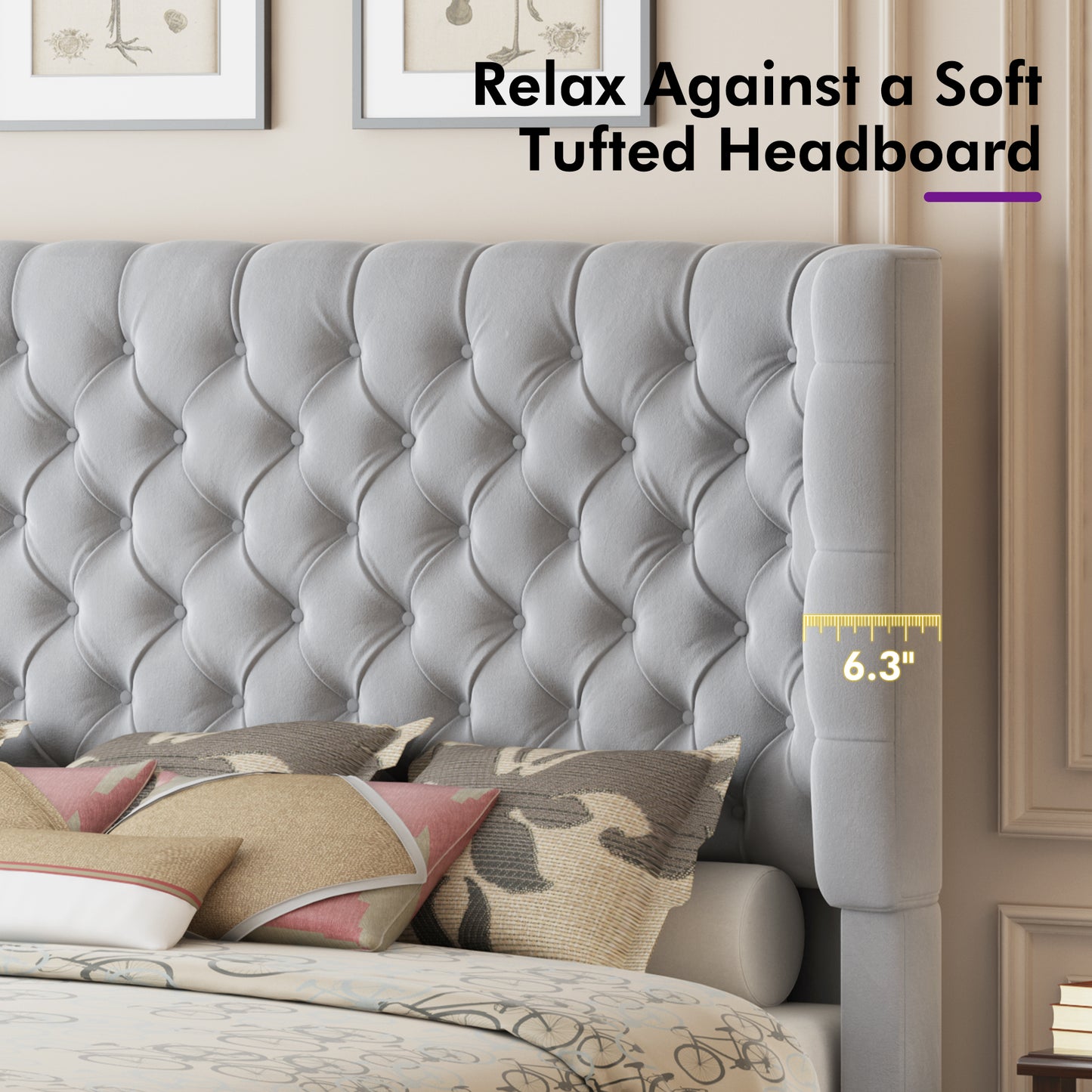 Plush Curved Wingback Bed Frame  - CK Bed Light Gray