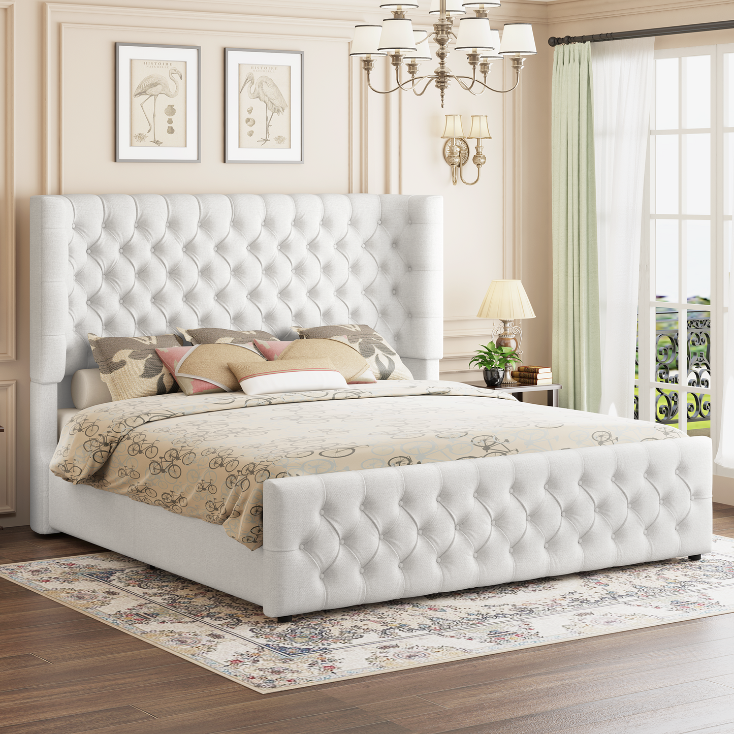 Plush Curved Wingback Bed Frame - Queen Bed White