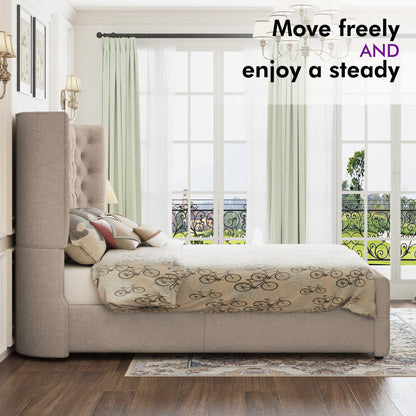 Plush Curved Wingback Bed Frame  - King Bed Khaki