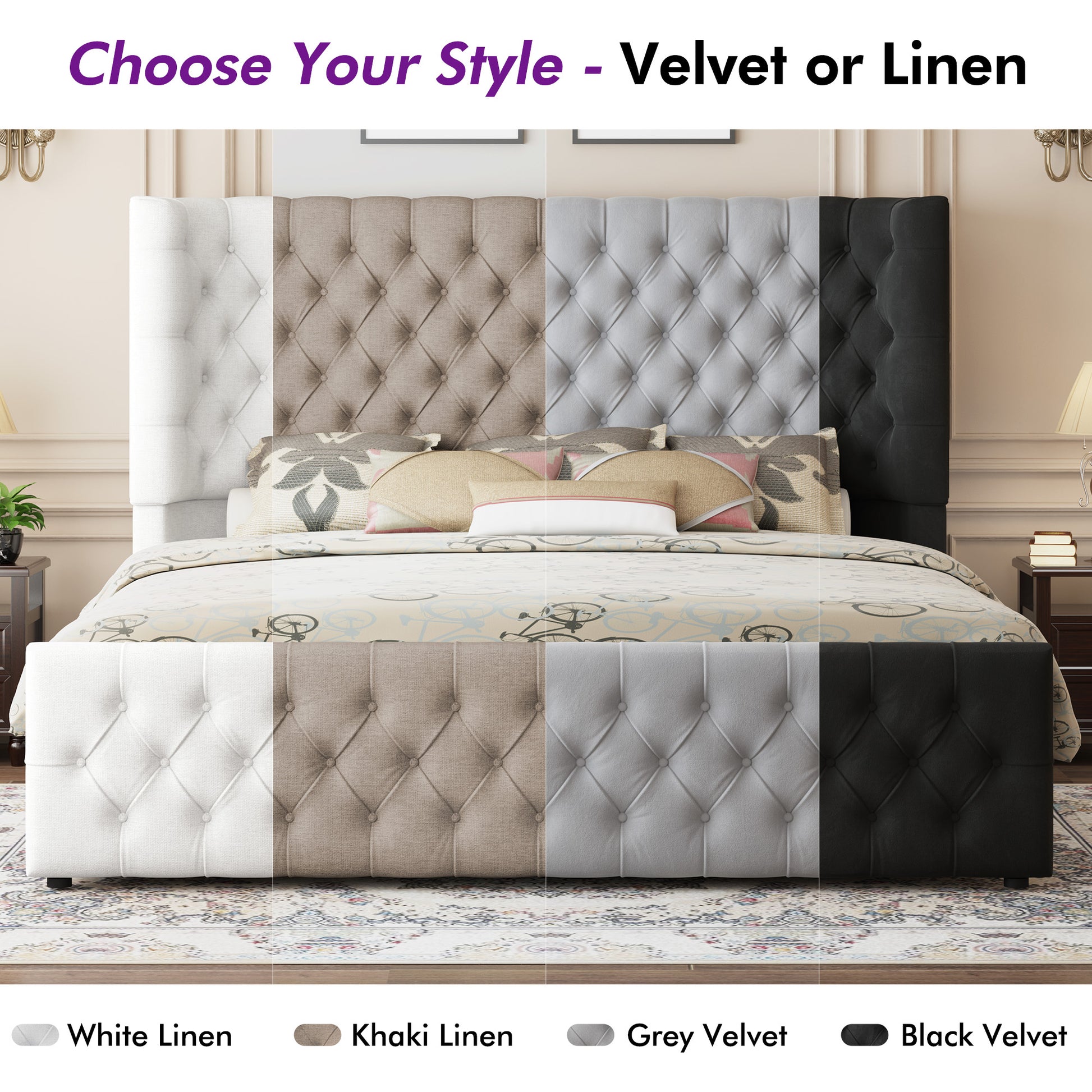 Plush Curved Wingback Bed Frame  - King Bed White