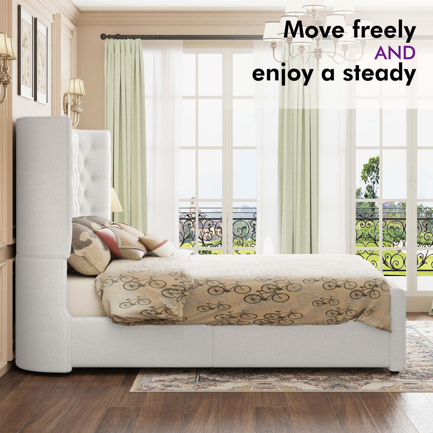 Plush Curved Wingback Bed Frame  - King Bed White