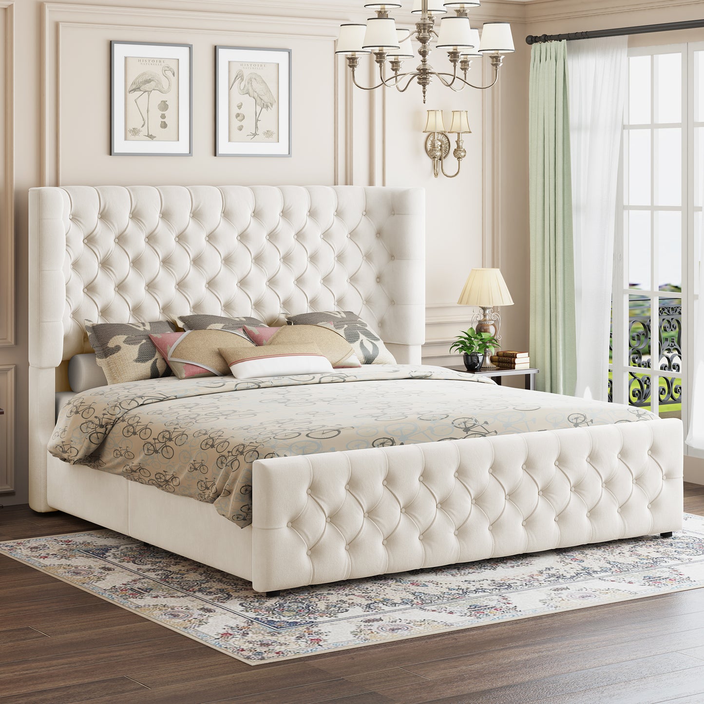 Plush Curved Wingback Bed Frame - Queen Bed Begie