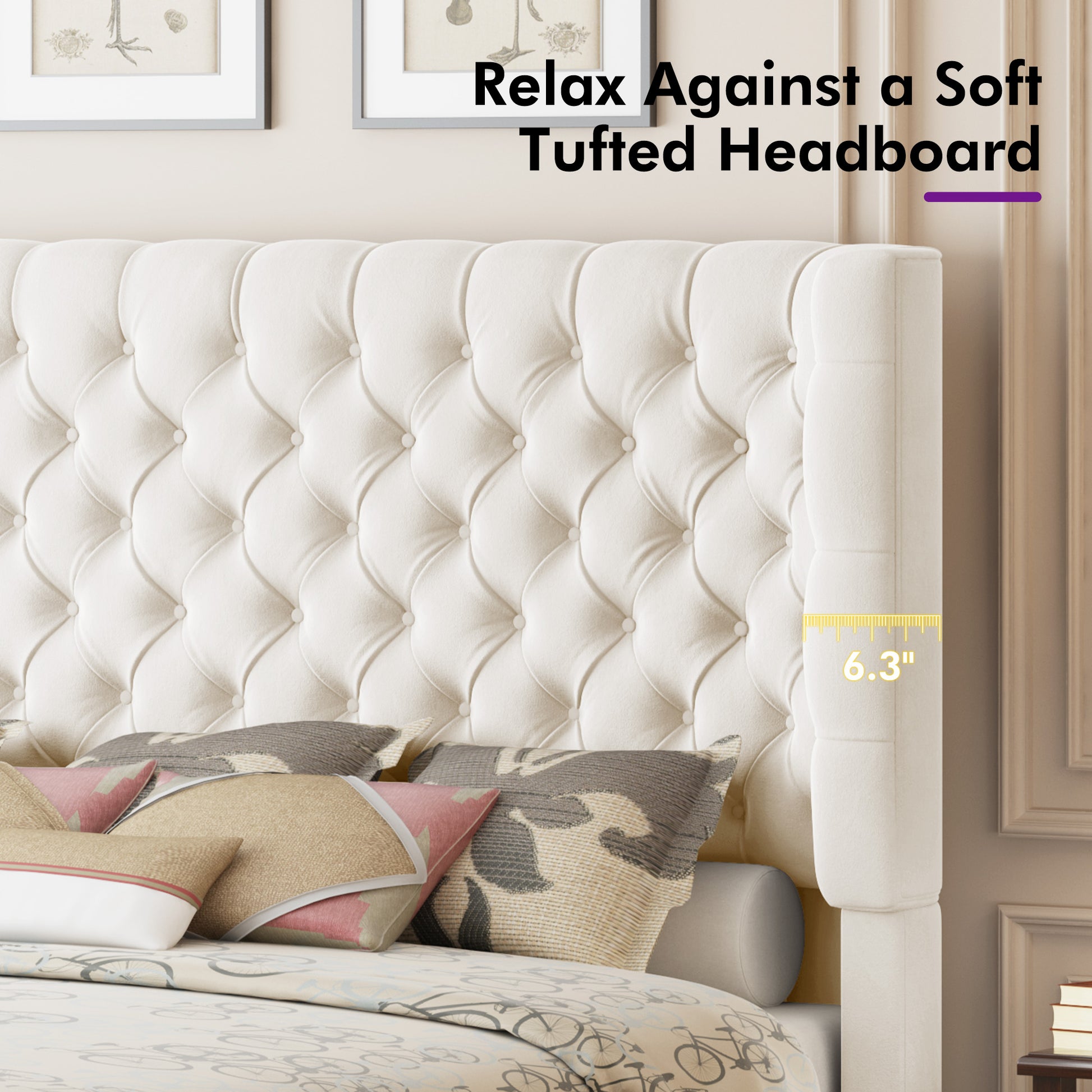 Plush Curved Wingback Bed Frame - Queen Bed Begie