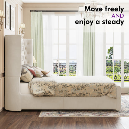 Plush Curved Wingback Bed Frame - Queen Bed Begie