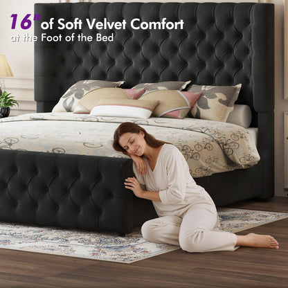 Plush Curved Wingback Bed Frame - Queen Bed Black
