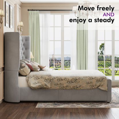 Plush Curved Wingback Bed Frame - Queen Bed Light Gray