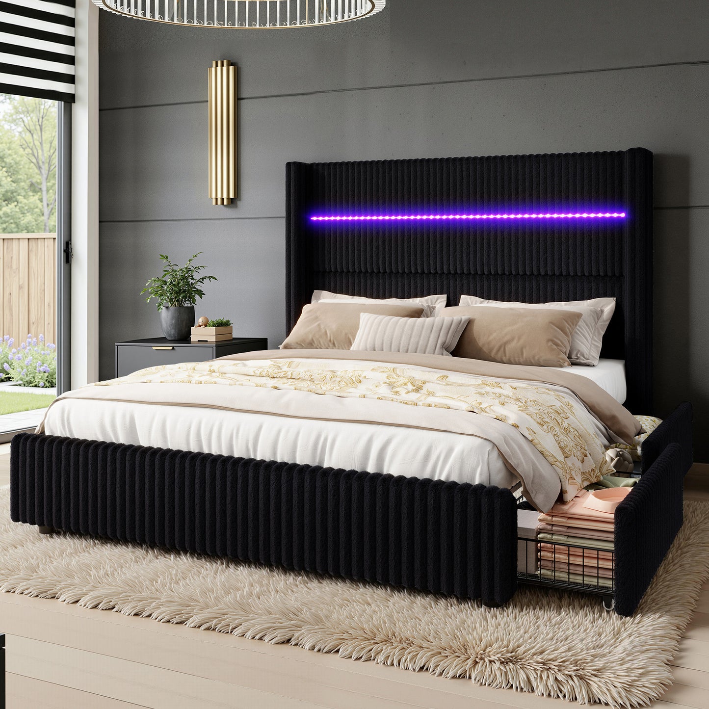 Muff LED Storage Bed Frame Amerlife-BUB141 F Black