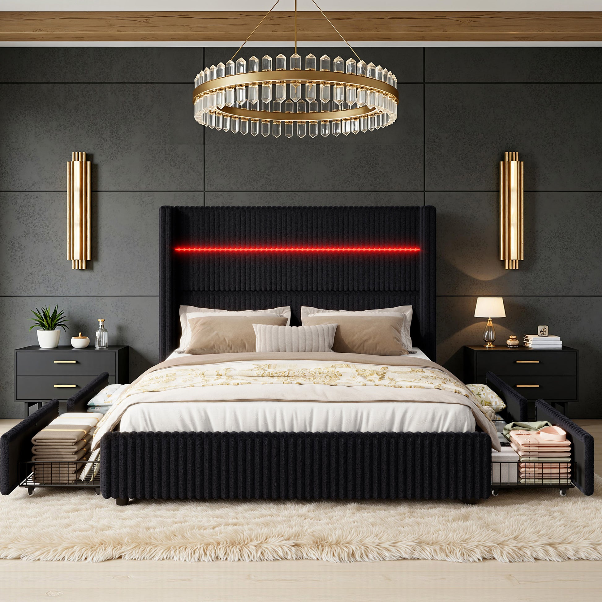 Muff LED Storage Bed Frame Amerlife-BUB141 F Black