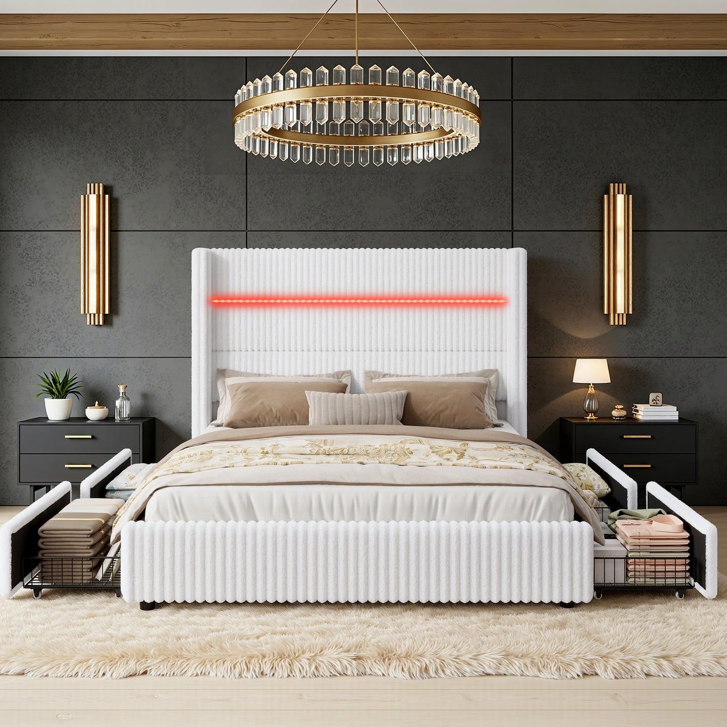 Muff LED Storage Bed Frame Amerlife-BUB141 F White