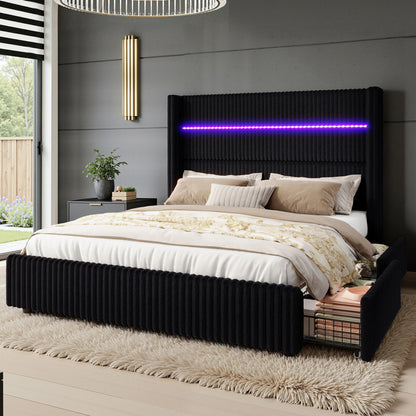 Muff LED Storage Bed Frame Amerlife-BUB141 Q Black
