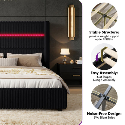 Muff LED Storage Bed Frame Amerlife-BUB141 Q Black