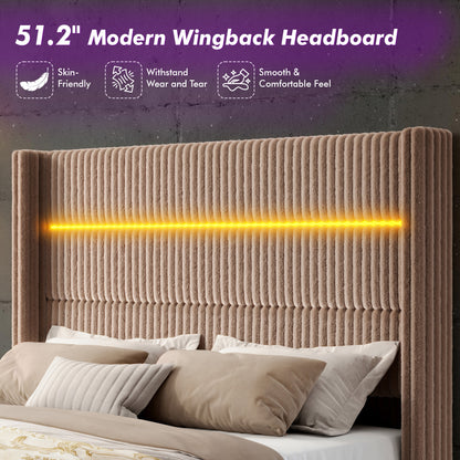 Muff LED Storage Bed Frame Amerlife-BUB141 Q Khaki