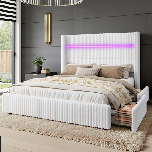 Muff LED Storage Bed Frame Amerlife-BUB141 Q White