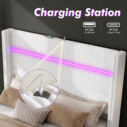 Muff LED Storage Bed Frame Amerlife-BUB141 Q White