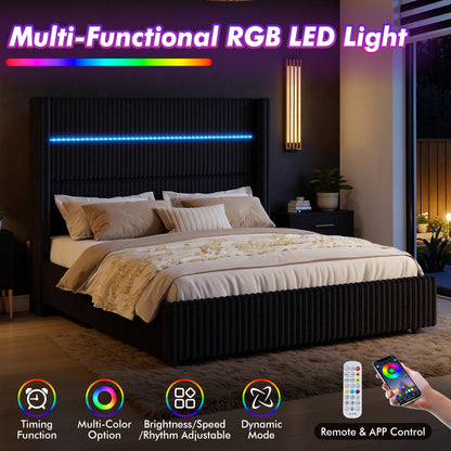 Muff LED Storage Bed Frame Amerlife-BUB141 K Black