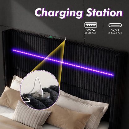 Muff LED Storage Bed Frame Amerlife-BUB141 K Black