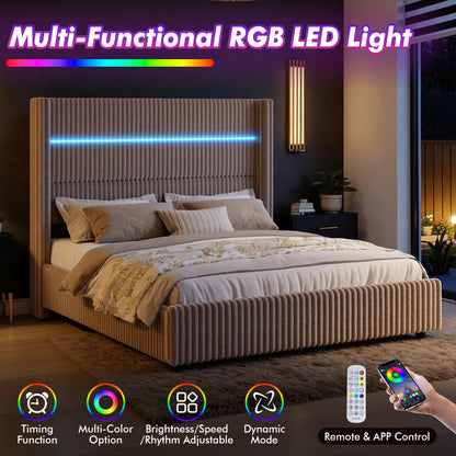 Muff LED Storage Bed Frame Amerlife-BUB141 K Khaki