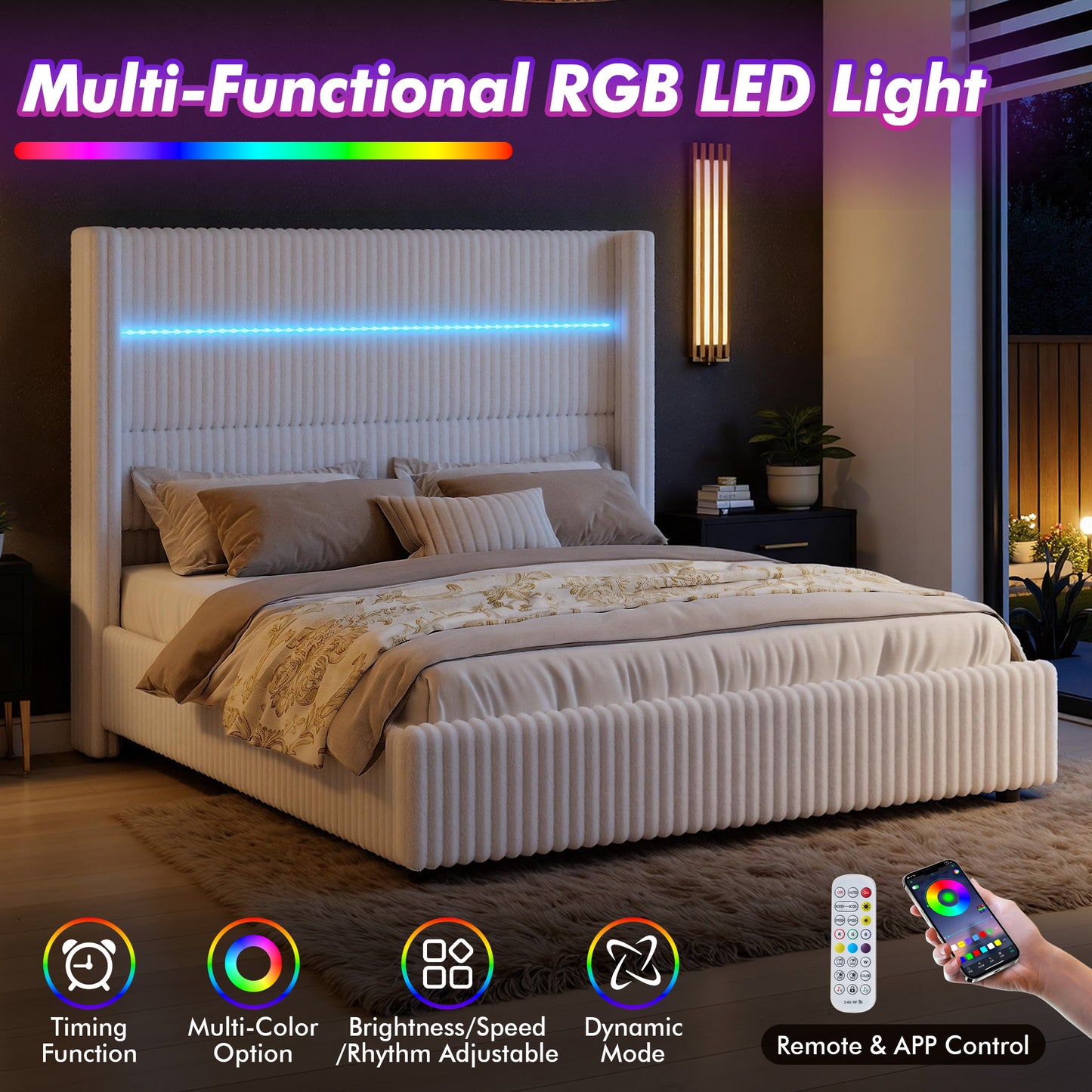 Muff LED Storage Bed Frame Amerlife-BUB141 K White