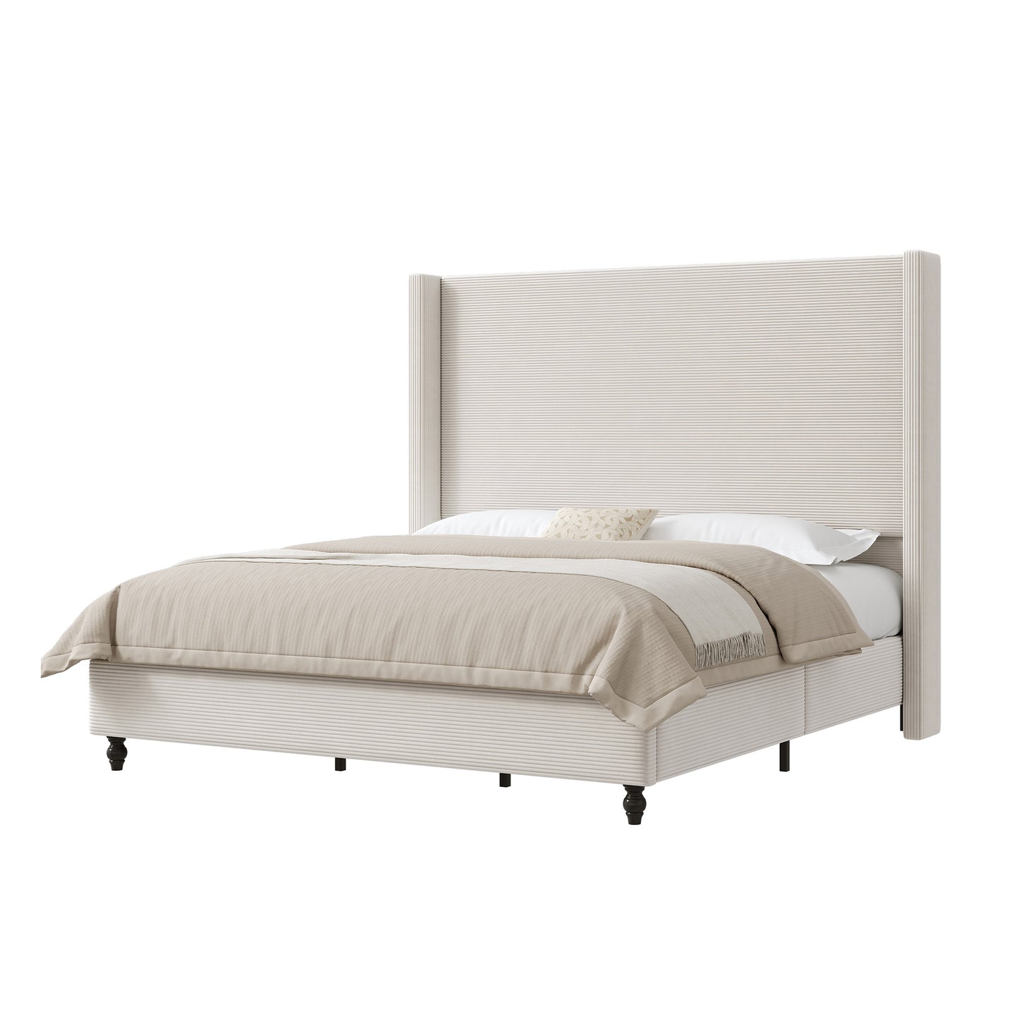 Cordelle Corduroy Wingback Bed Frame-K-Cream