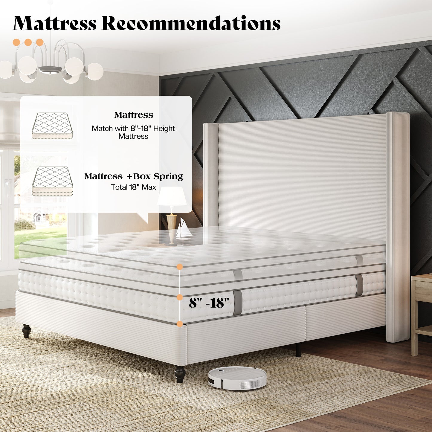 Cordelle Corduroy Wingback Bed Frame-K-Cream