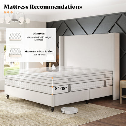 Cordelle Corduroy Wingback Bed Frame-K-Cream