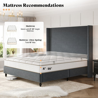 Cordelle Corduroy Wingback Bed Frame-CK-Dark Grey