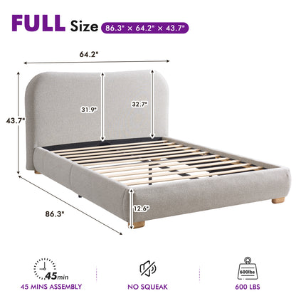 Slump Cloud Curved Upholstered Bed Frame - Light Gray F Bed