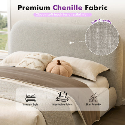 Slump Cloud Curved Upholstered Bed Frame - Light Gray F Bed