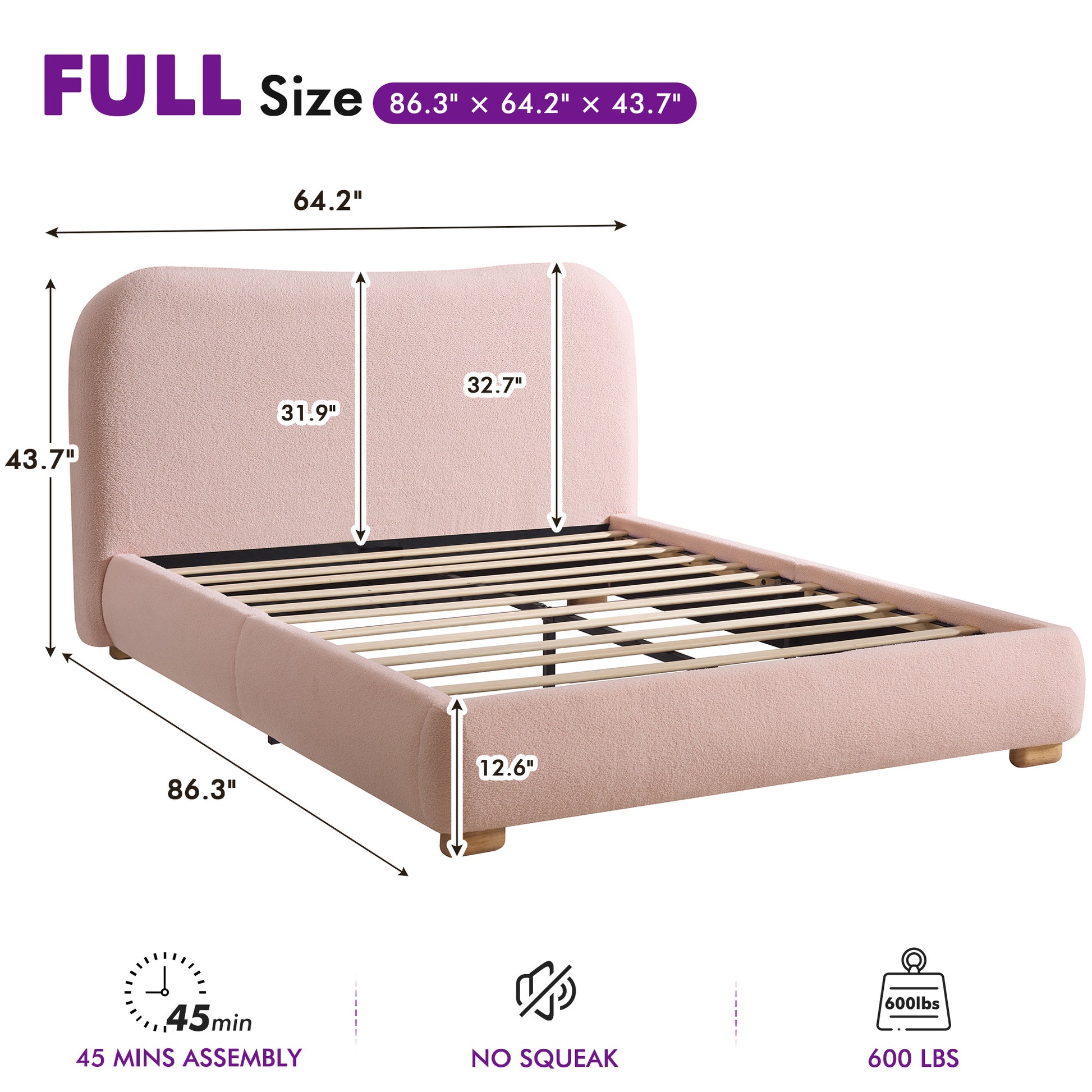 Slump Cloud Curved Upholstered Bed Frame Full Pink