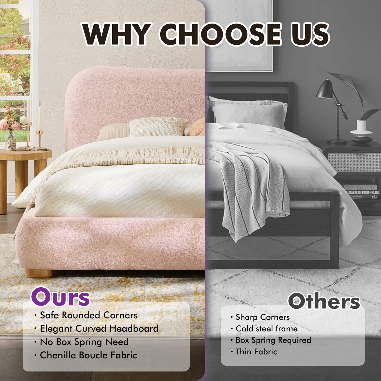 Slump Cloud Curved Upholstered Bed Frame - Pink F Bed
