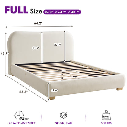 Slump Cloud Curved Upholstered Bed Frame - White F Bed
