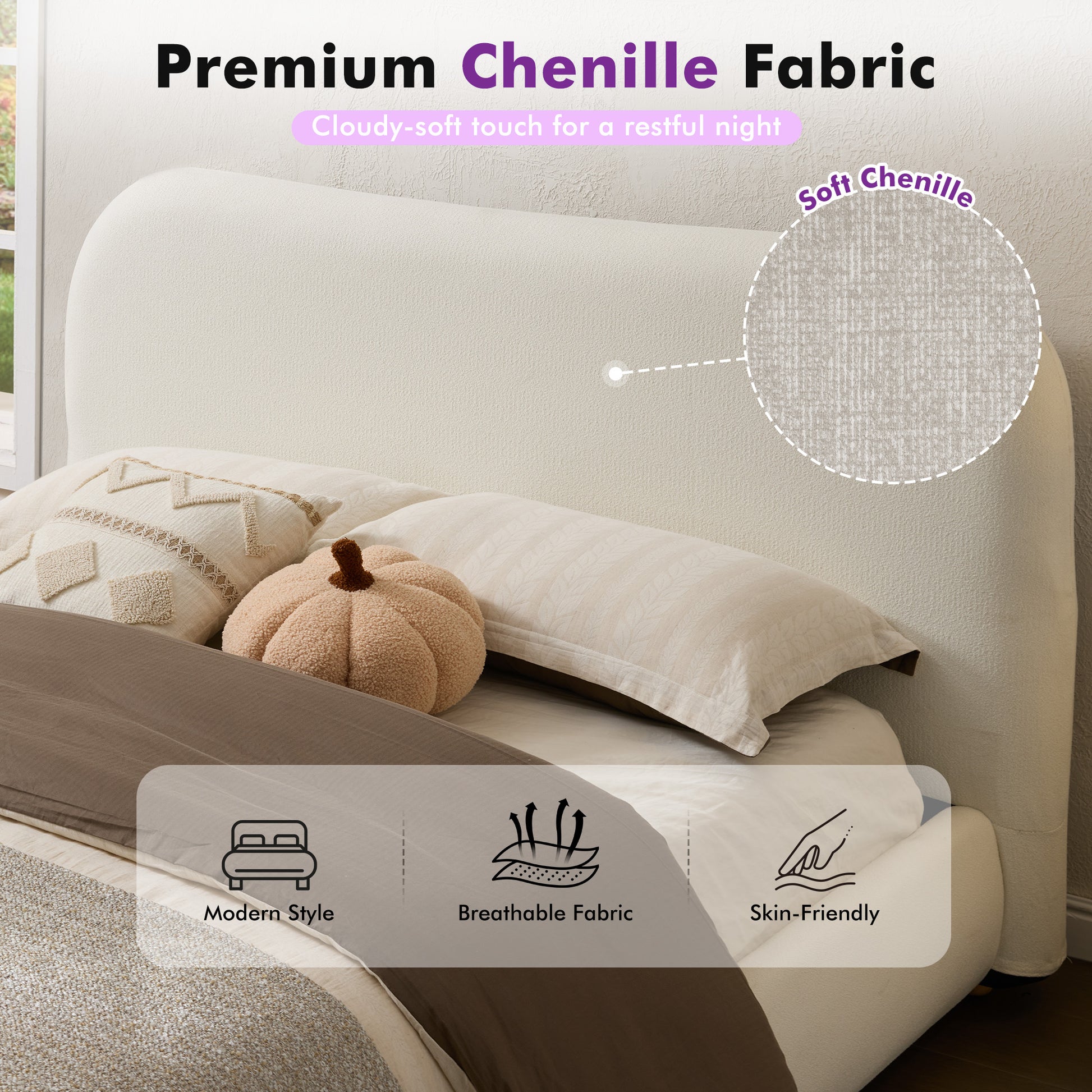 Slump Cloud Curved Upholstered Bed Frame Full White