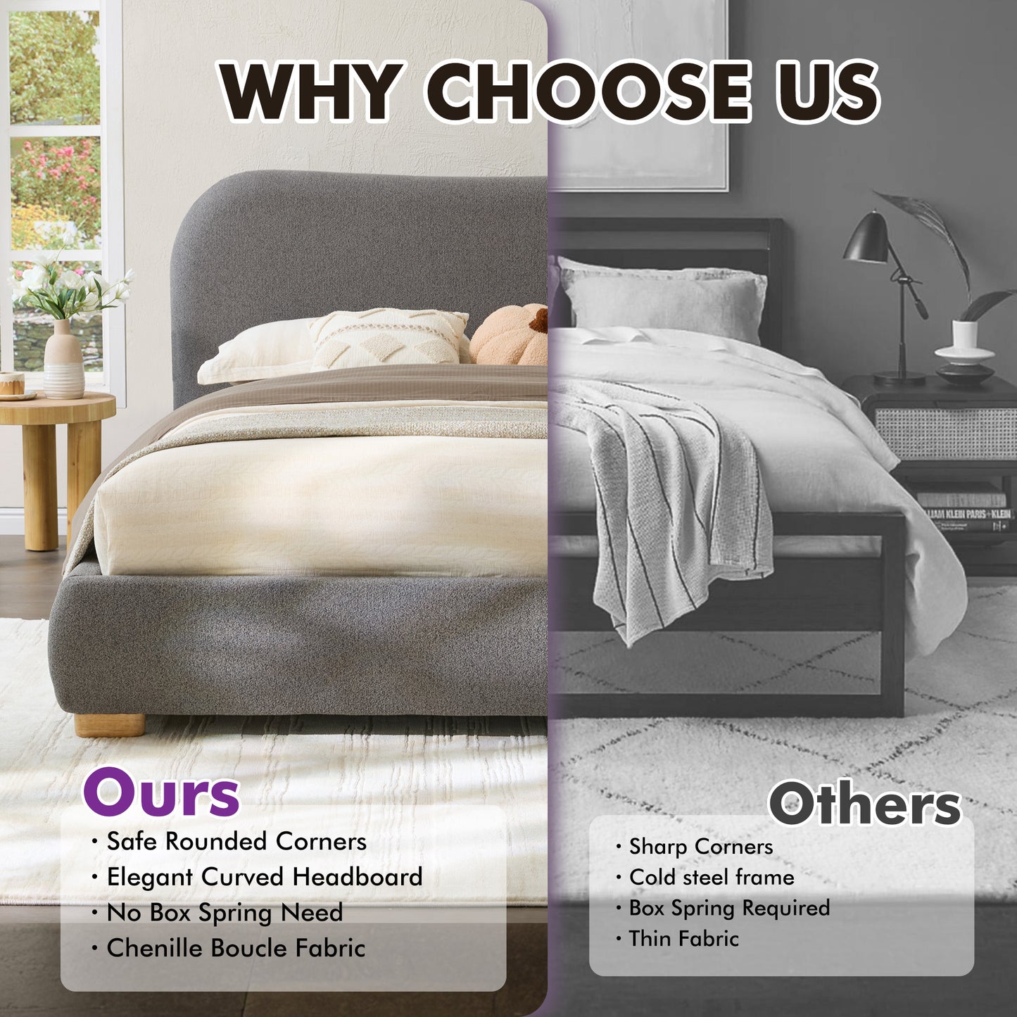 Slump Cloud Curved Upholstered Bed Frame - Dark Gray Q Bed