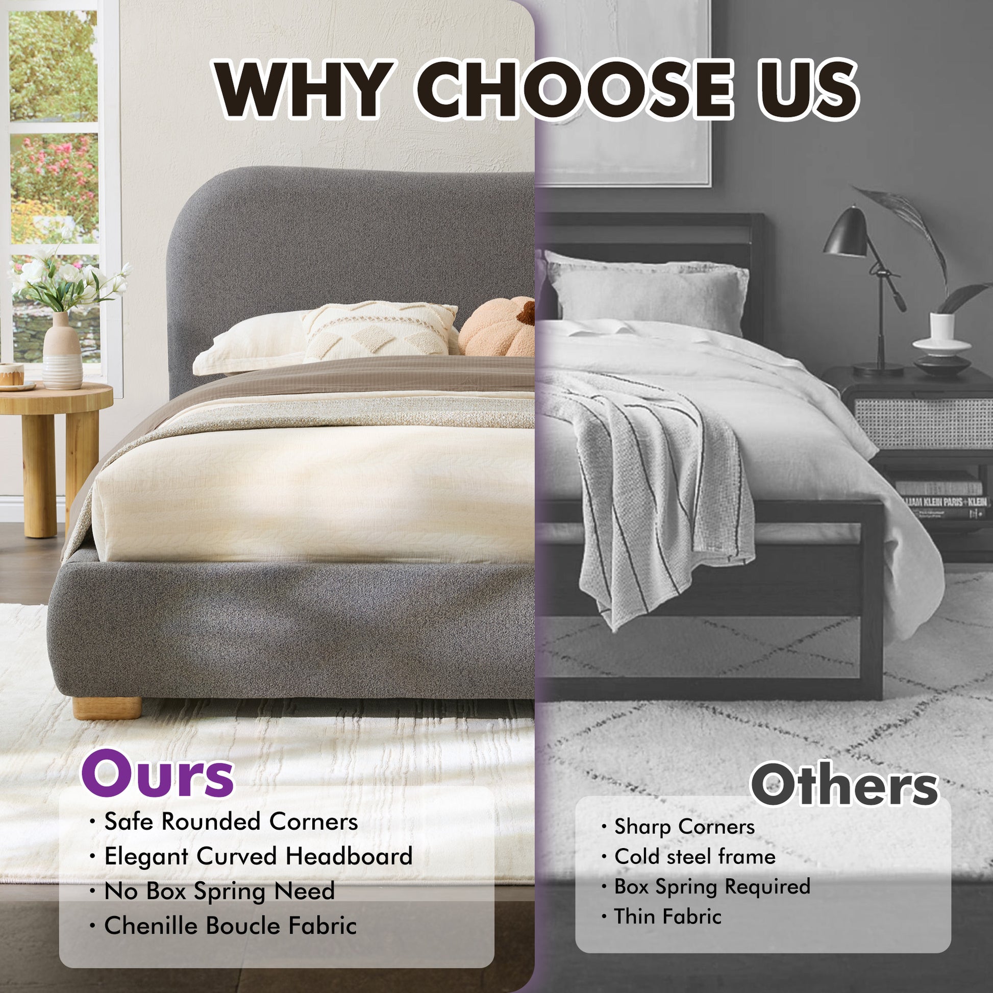 Slump Cloud Curved Upholstered Bed Frame - Dark Gray Q Bed