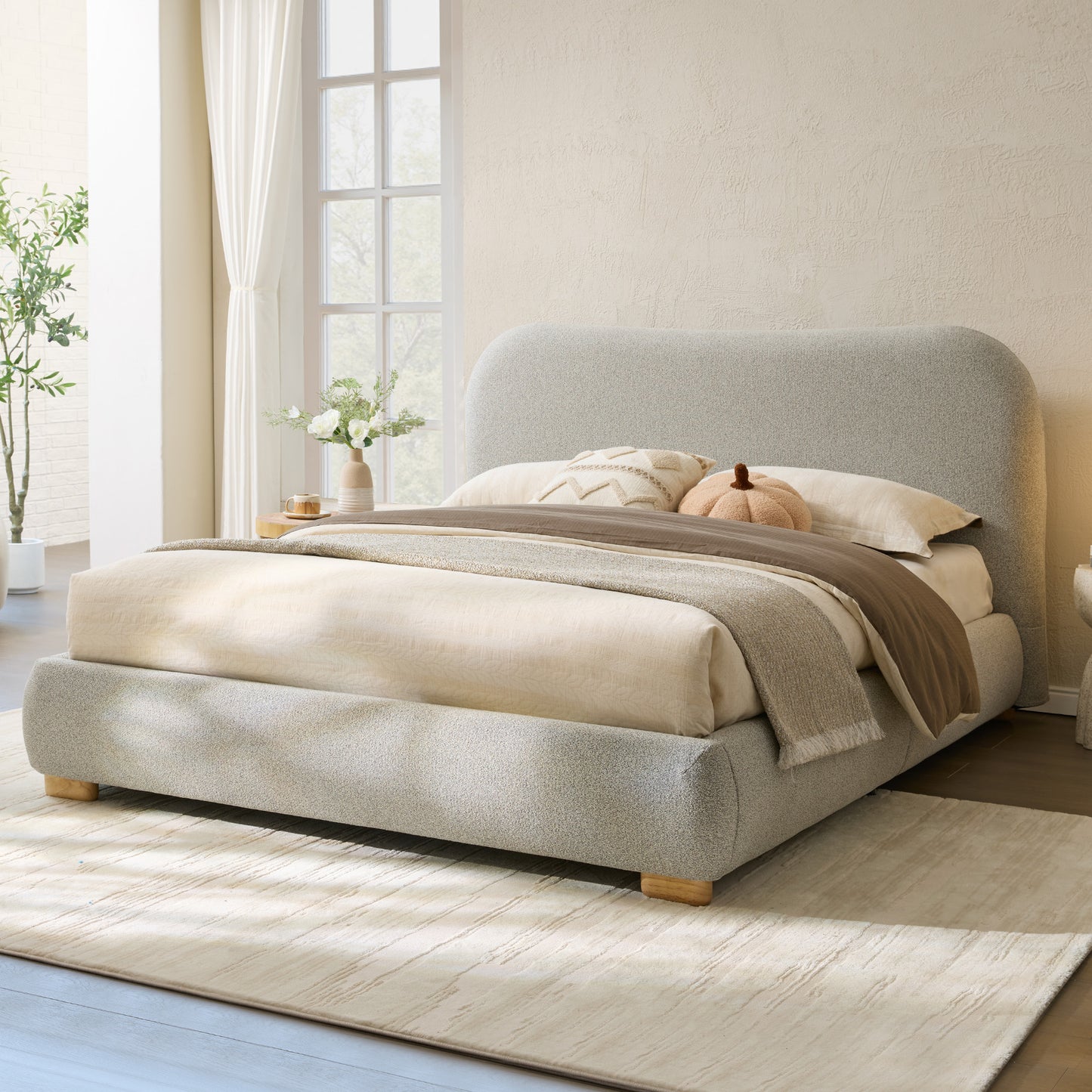 Slump Cloud Curved Upholstered Bed Frame - Light Gray Q Bed
